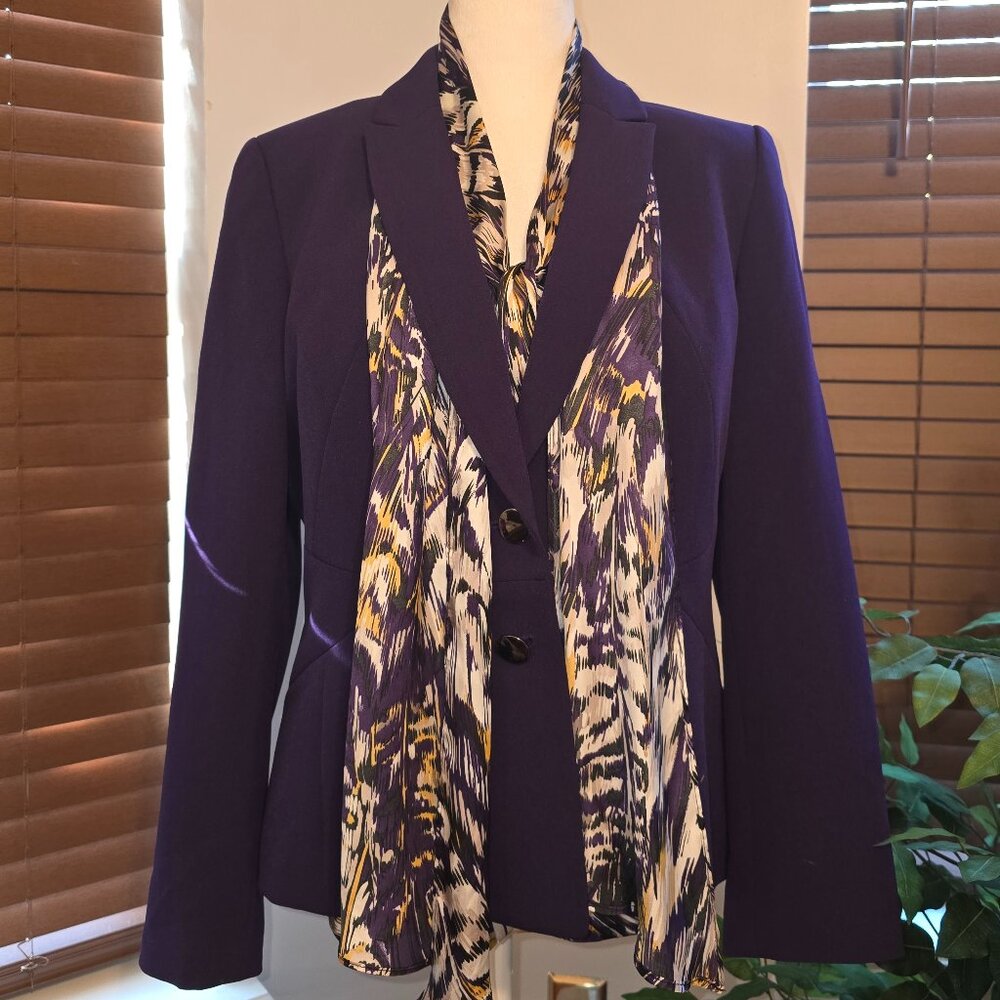 Kaspar 3 Piece Purple Jacket, Blouse & Scarf Set Sz 10P